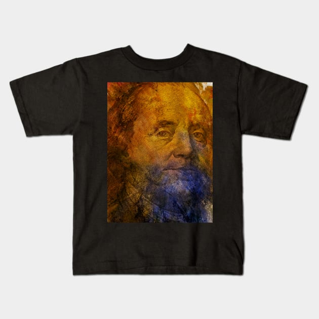 4th of July for Men Benjamin Franklin water paint portrait Kids T-Shirt by happy-printing